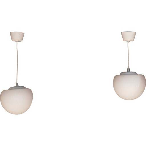 Pair of vintage ''demi sphère'' opaline pendant lamp, 1960