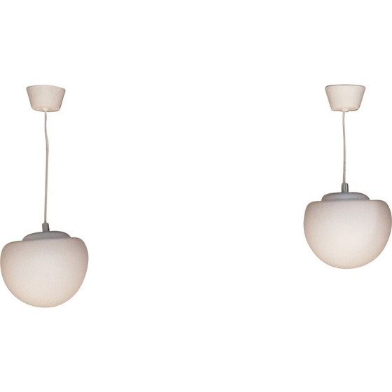 Image 1 of Pair of vintage ''demi sphère'' opaline pendant lamp, 1960