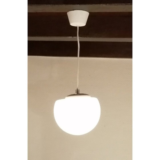 Image 1 of Pair of vintage ''demi sphère'' opaline pendant lamp, 1960