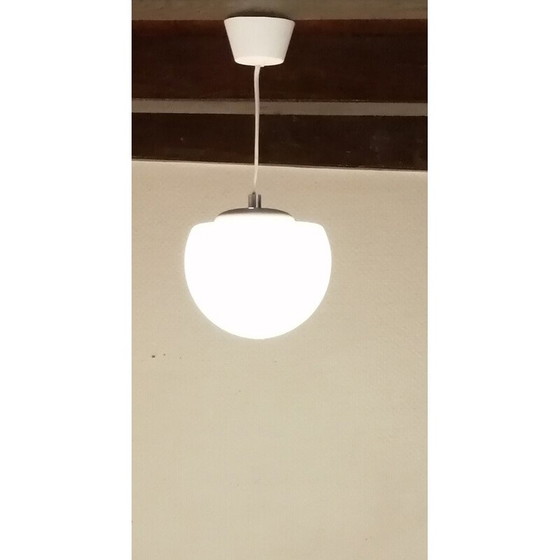 Image 1 of Pair of vintage ''demi sphère'' opaline pendant lamp, 1960