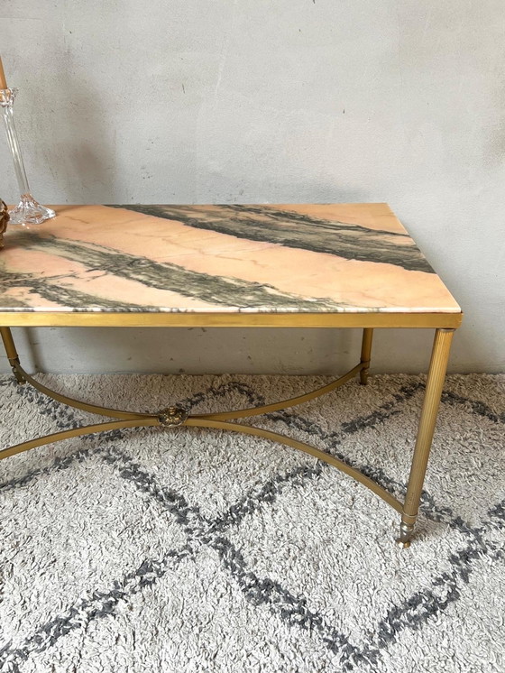 Image 1 of Coffee Table Pink And Anthracite Marble With Neoclassical Metal Base