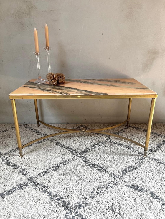 Image 1 of Coffee Table Pink And Anthracite Marble With Neoclassical Metal Base