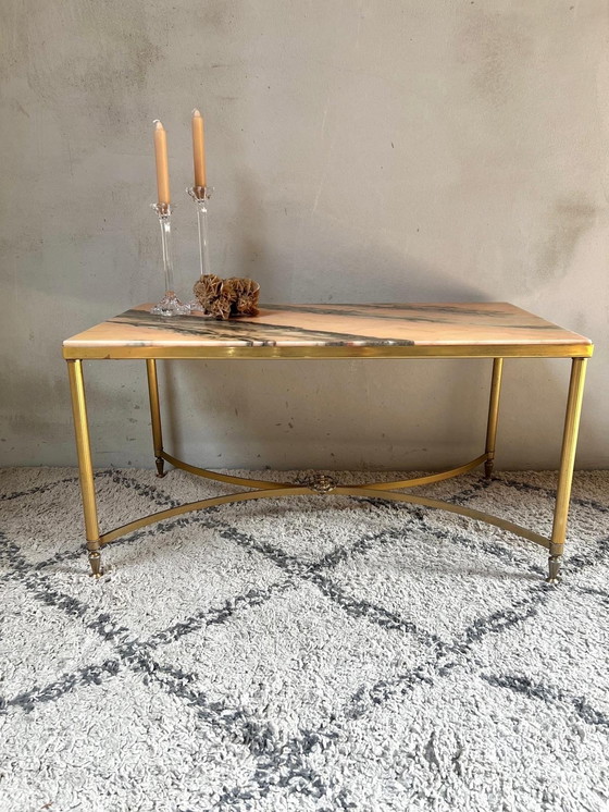 Image 1 of Coffee Table Pink And Anthracite Marble With Neoclassical Metal Base