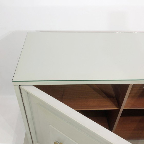 Image 1 of Vintage duck egg cabinet in wood and brass, USA 1970