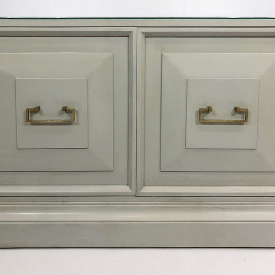 Image 1 of Vintage duck egg cabinet in wood and brass, USA 1970