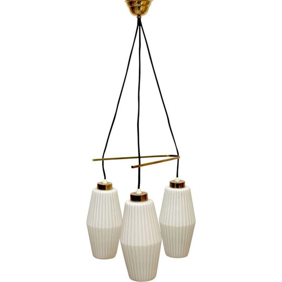 Image 1 of Lampada da soffitto vintage italiana in vetro opalino e ottone, anni '50