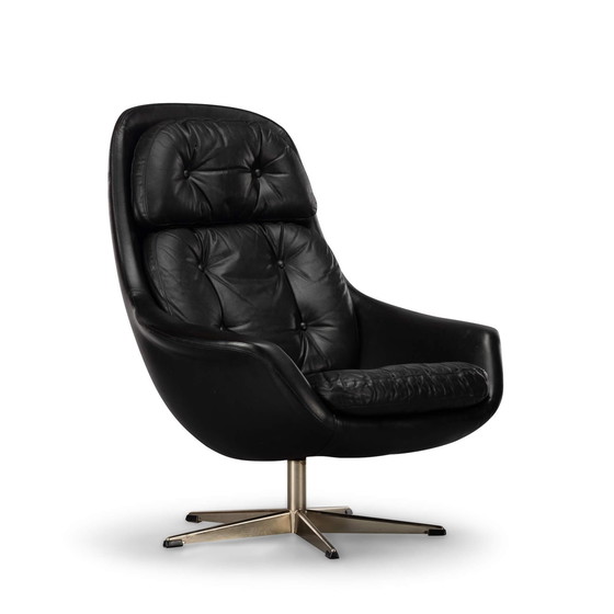 Image 1 of Black Leather Swivel Chair By H.W. Klein For Bramin, 1960S