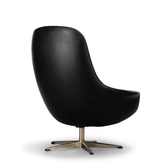 Image 1 of Black Leather Swivel Chair By H.W. Klein For Bramin, 1960S