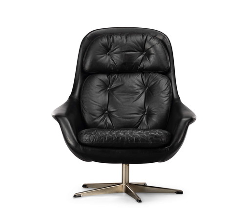 Black Leather Swivel Chair By H.W. Klein For Bramin, 1960S