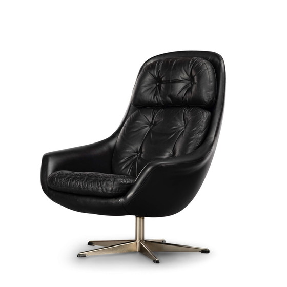 Image 1 of Black Leather Swivel Chair By H.W. Klein For Bramin, 1960S