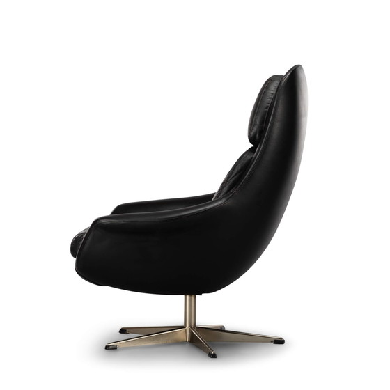 Image 1 of Black Leather Swivel Chair By H.W. Klein For Bramin, 1960S