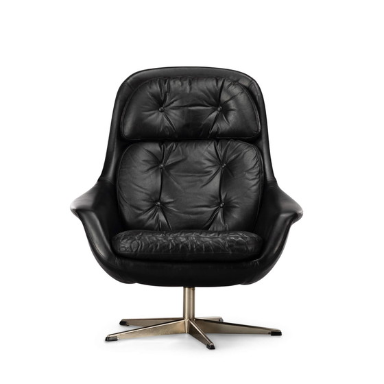 Image 1 of Black Leather Swivel Chair By H.W. Klein For Bramin, 1960S