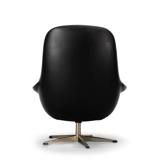 Image 1 of Black Leather Swivel Chair By H.W. Klein For Bramin, 1960S