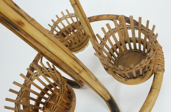 Image 1 of Portavasi Mid Century, anni &#39;50-&#39;60, in bambù e rattan, stile Hawaii Tiki