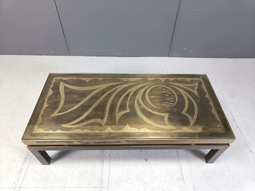 Vintage Brass Etched Coffee Table in the style of Willy Daro, 1970S