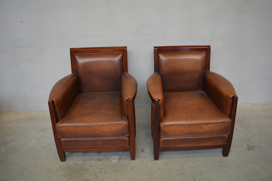 Image 1 of 2 X Sheep Leather Armchairs In Art-Deco Style