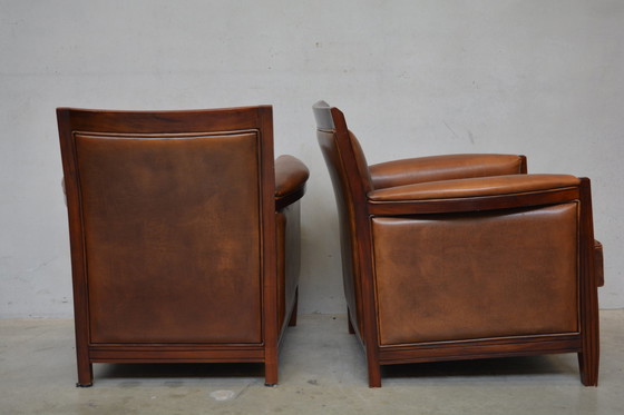 Image 1 of 2 X Sheep Leather Armchairs In Art-Deco Style