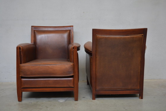 Image 1 of 2 X Sheep Leather Armchairs In Art-Deco Style