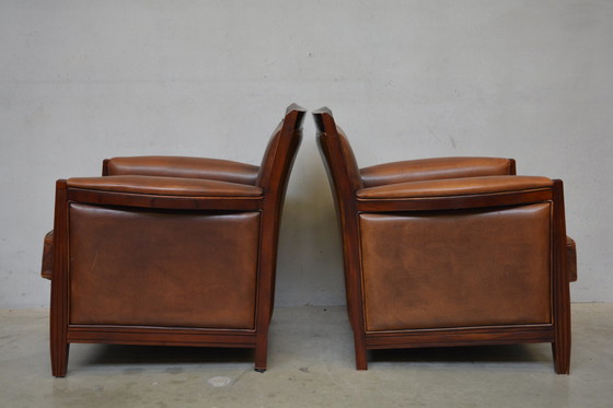 Image 1 of 2 X Sheep Leather Armchairs In Art-Deco Style