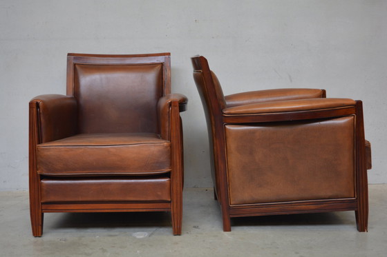 Image 1 of 2 X Sheep Leather Armchairs In Art-Deco Style