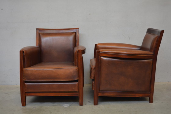 Image 1 of 2 X Sheep Leather Armchairs In Art-Deco Style