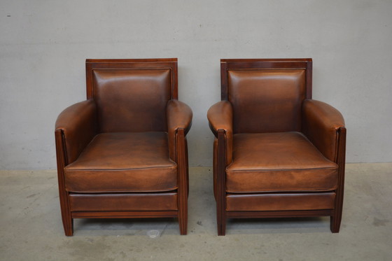 Image 1 of 2 X Sheep Leather Armchairs In Art-Deco Style