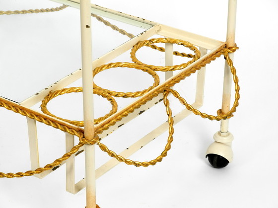 Image 1 of Very rare italian Mid Century Modern Bar Cart made of metal in beige and gold with glass elements