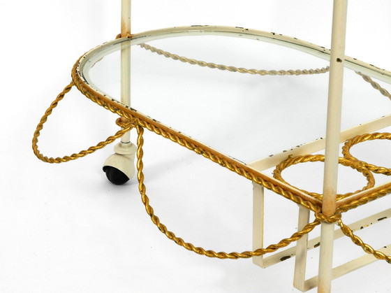 Image 1 of Very rare italian Mid Century Modern Bar Cart made of metal in beige and gold with glass elements