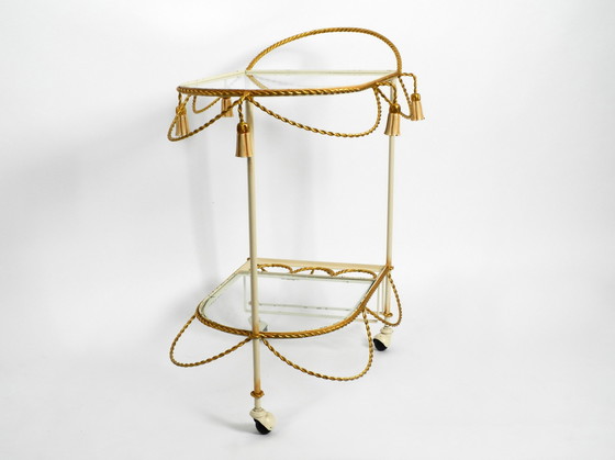 Image 1 of Very rare italian Mid Century Modern Bar Cart made of metal in beige and gold with glass elements