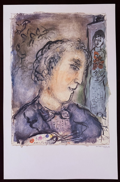 Marc Chagall "Car Portrait, 1965. Signed In the Plate.