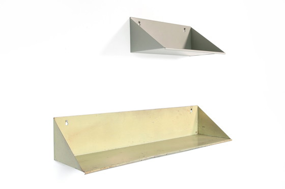 Image 1 of Set of two unusual Constant Nieuwenhuis metal wall shelves in yellow and gray for Asmeta