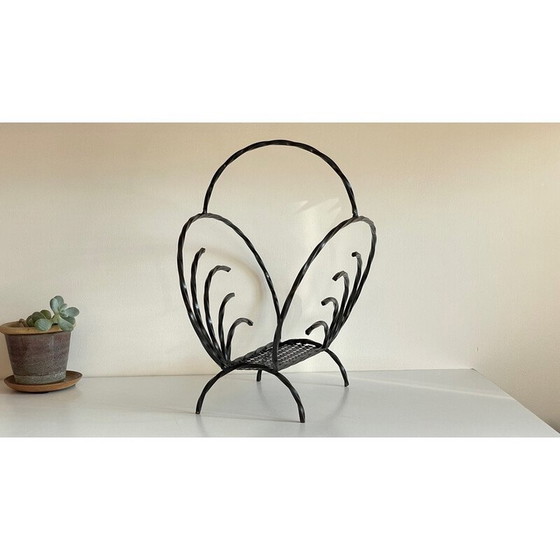 Image 1 of Vintage magazine rack in steel and rigitulle, 1960