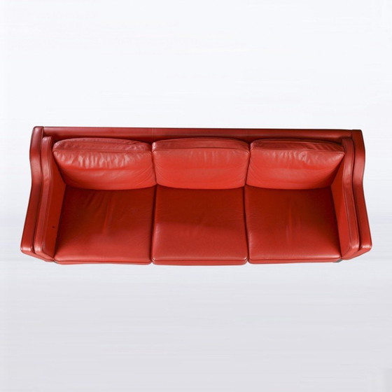 Image 1 of Divano vintage a 3 posti in pelle rossa di Hurup Mobelfabrik, Danimarca