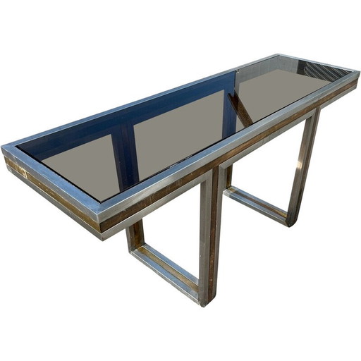 Vintage Italian console in steel and brass, 1970