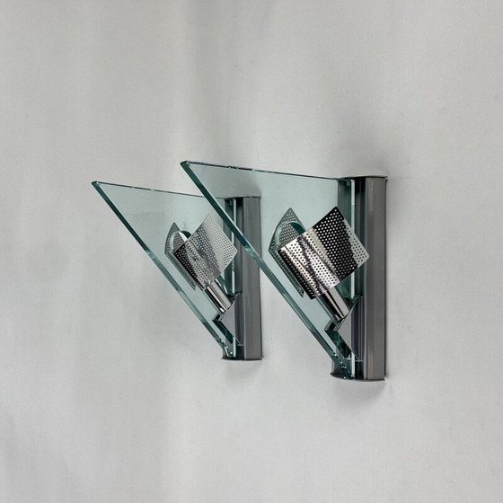 Image 1 of Pair of vintage Icaro wall lamp in glass and metal by Carlo Forcolini for Artemide, Italy 1986