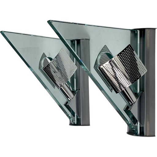 Pair of vintage Icaro wall lamp in glass and metal by Carlo Forcolini for Artemide, Italy 1986