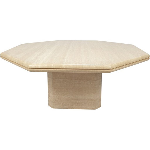 Vintage octagonal travertine coffee table, Italy 1980