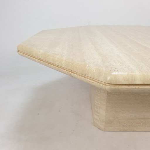 Vintage octagonal travertine coffee table, Italy 1980