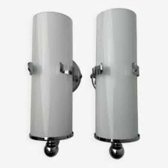 Image 1 of Coppia di lampade da parete vintage Space Age del 1970, in opalino