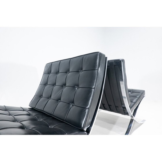 Image 1 of Pair of vintage Barcelona armchairs in black leather by Mies Van Der Rohe for Knoll, 1960s