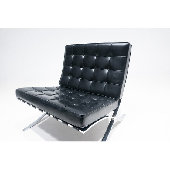 Image 1 of Pair of vintage Barcelona armchairs in black leather by Mies Van Der Rohe for Knoll, 1960s