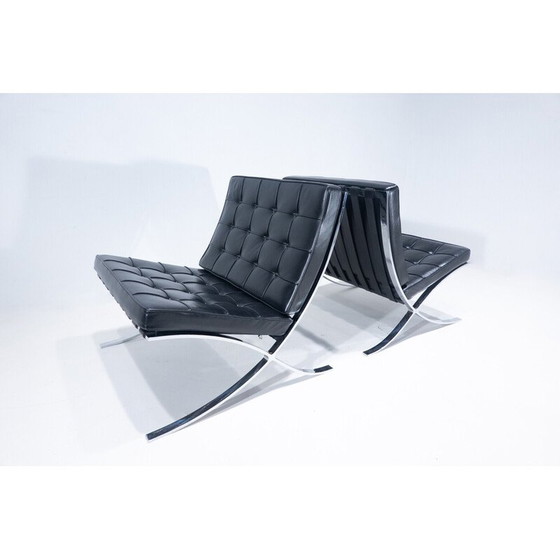 Image 1 of Pair of vintage Barcelona armchairs in black leather by Mies Van Der Rohe for Knoll, 1960s