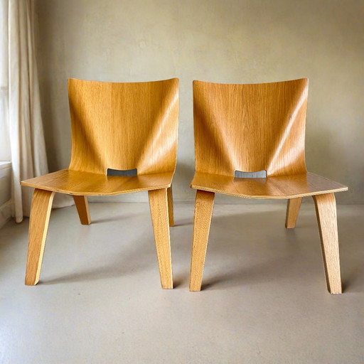 Chaises design en chêne contreplaqué 1990