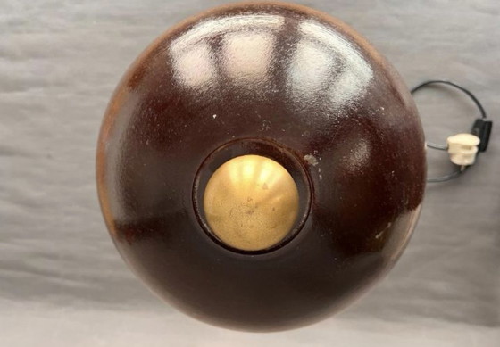 Image 1 of Una grande lampada a forma di fungo in vetro soffiato a mano di Peill e Putzler con base in ottone massiccio.