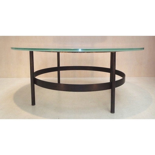 Vintage coffee table with brassed iron base by Charles Ramos, 1960