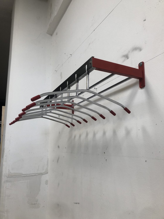 Image 1 of Modern Wall Coat Rack Red/Chrome