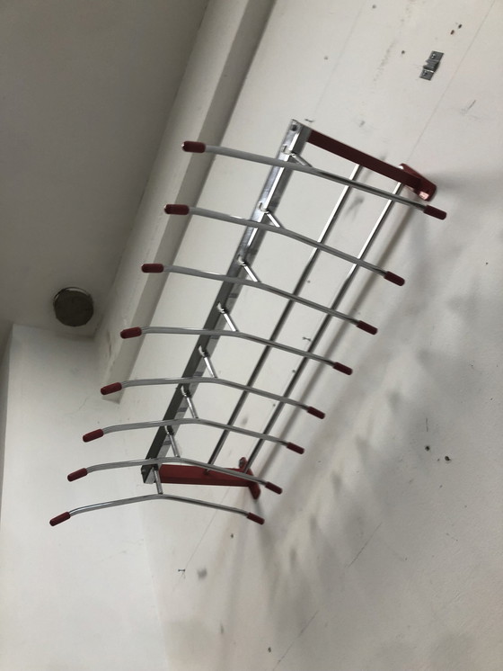 Image 1 of Modern Wall Coat Rack Red/Chrome