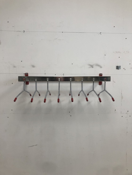 Image 1 of Modern Wall Coat Rack Red/Chrome