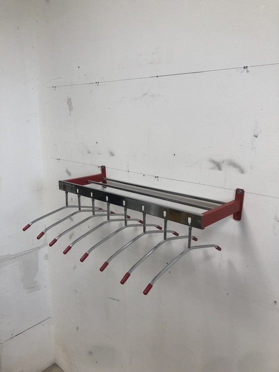 Image 1 of Modern Wall Coat Rack Red/Chrome