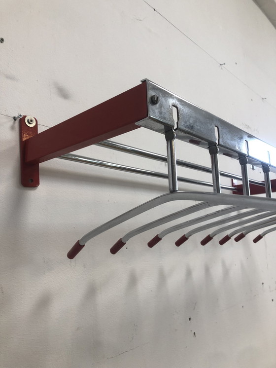 Image 1 of Modern Wall Coat Rack Red/Chrome